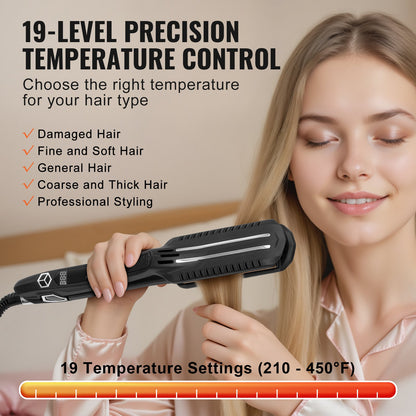 Hair Straightener, 1.5-inch Titanium Flat Iron, Dual Infrared Hair Straightener Flat Iron with LCD Display and 19 Temp Levels - 210°F to 450°F, Fast Heating Hair Iron for Salon Home Travel Use