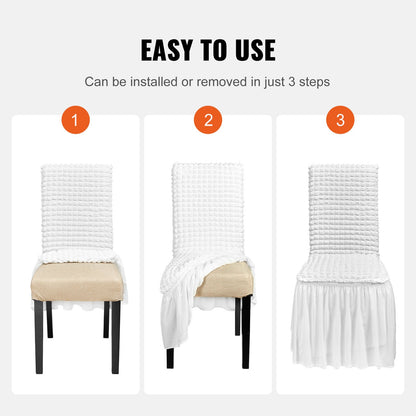 Stretch Spandex Folding Chair Covers, Universal Fitted Chair Cover with Skirt, Removable Washable Protective Slipcovers, for Wedding, Holiday, Banquet, Party, Celebration, Dining (4 PCS White)