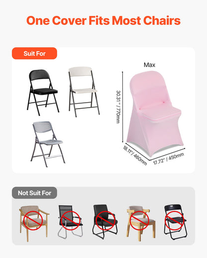 50 Pcs Pink Chair Covers, Polyester Spandex Chair Cover, Stretch Slipcovers for Wedding Party Dining Banquet Flat-Front Chair Covers, Fits Chair Measures up to 17.72 x 18.11 x 30.31 inch