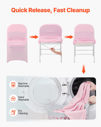 50 Pcs Pink Chair Covers, Polyester Spandex Chair Cover, Stretch Slipcovers for Wedding Party Dining Banquet Flat-Front Chair Covers, Fits Chair Measures up to 17.72 x 18.11 x 30.31 inch