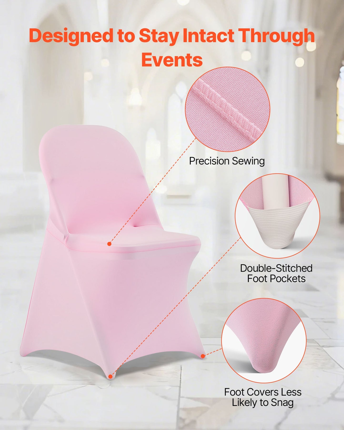 50 Pcs Pink Chair Covers, Polyester Spandex Chair Cover, Stretch Slipcovers for Wedding Party Dining Banquet Flat-Front Chair Covers, Fits Chair Measures up to 17.72 x 18.11 x 30.31 inch