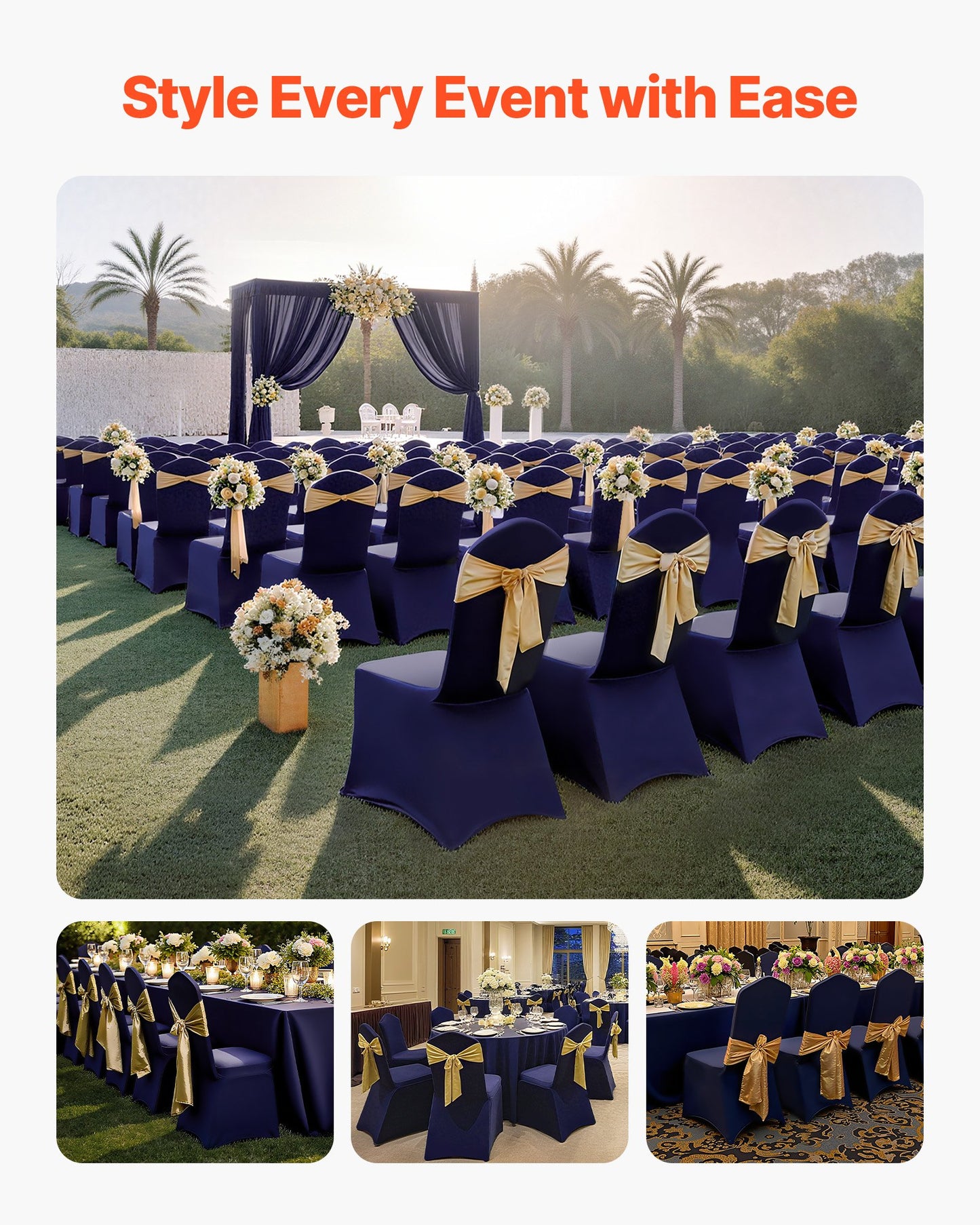 50 Pcs Navy Blue Chair Covers, Polyester Spandex Chair Cover, Stretch Slipcovers for Wedding Party Dining Banquet Flat-Front Chair Covers, Fits Chair Measures up to 20.08 x 17.72 x 37.4 inch