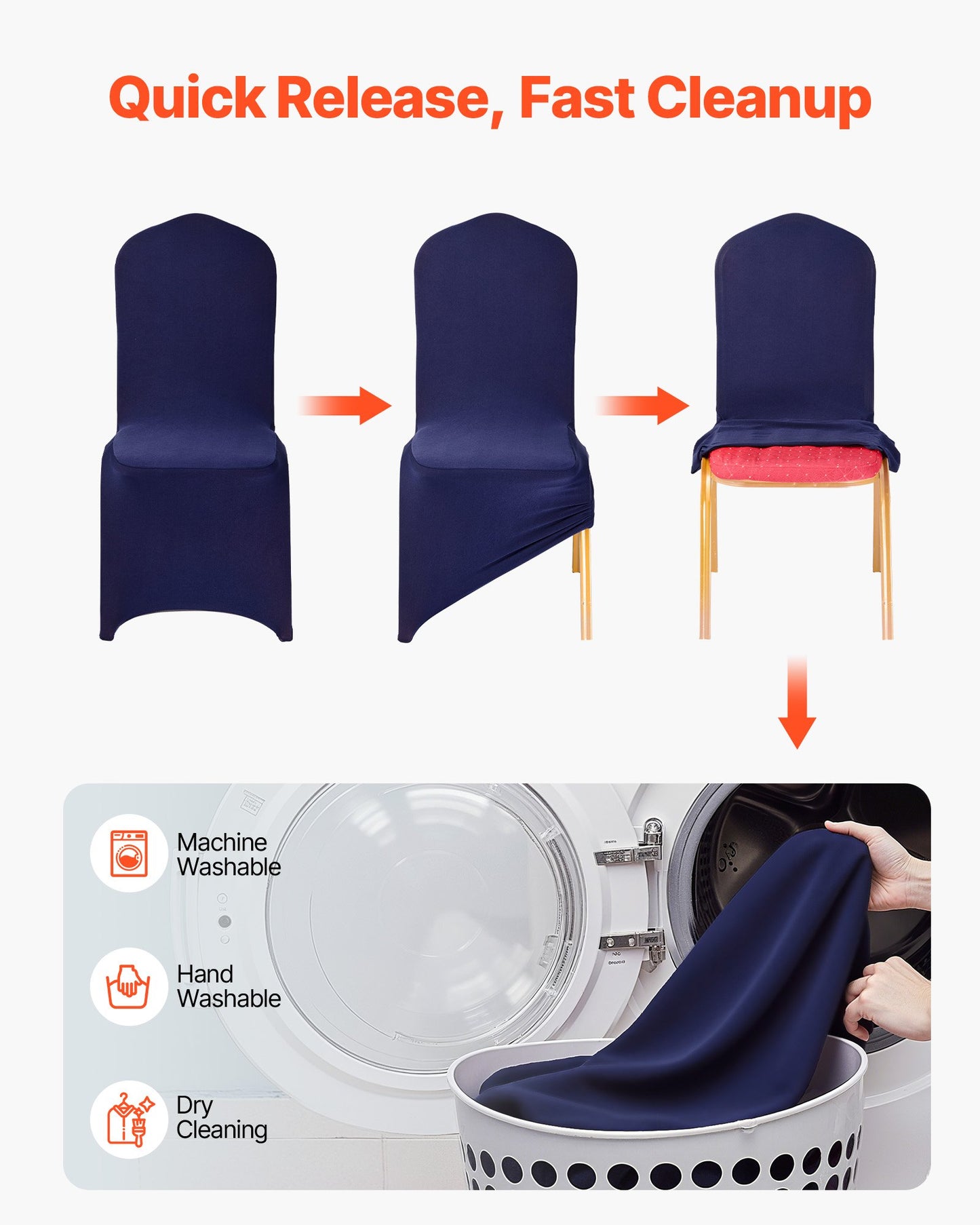 50 Pcs Navy Blue Chair Covers, Polyester Spandex Chair Cover, Stretch Slipcovers for Wedding Party Dining Banquet Flat-Front Chair Covers, Fits Chair Measures up to 20.08 x 17.72 x 37.4 inch