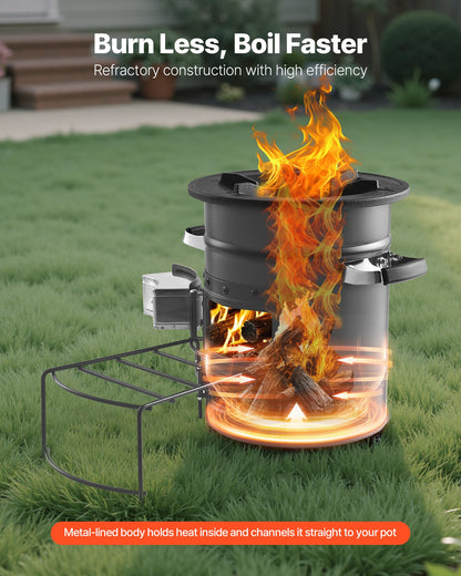 Camping Rocket Stove, Wood Burning Portable Rocket Stove with Carrying Bag for Backpacking, SPCC Steel, Double Door, Burn Twigs, Sticks or Charcoals for Outdoor Cooking, Backyard, Camp Cooking