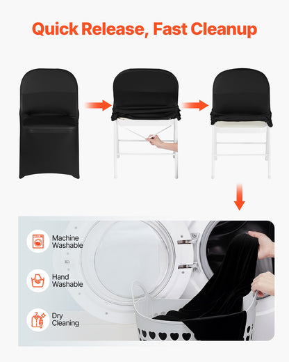 150 Pcs Black Chair Covers, Polyester Spandex Chair Cover, Stretch Slipcovers for Wedding Party Dining Banquet Flat-Front Chair Covers, Fits Chair Measures up to 17.72 x 18.11 x 30.31 inch