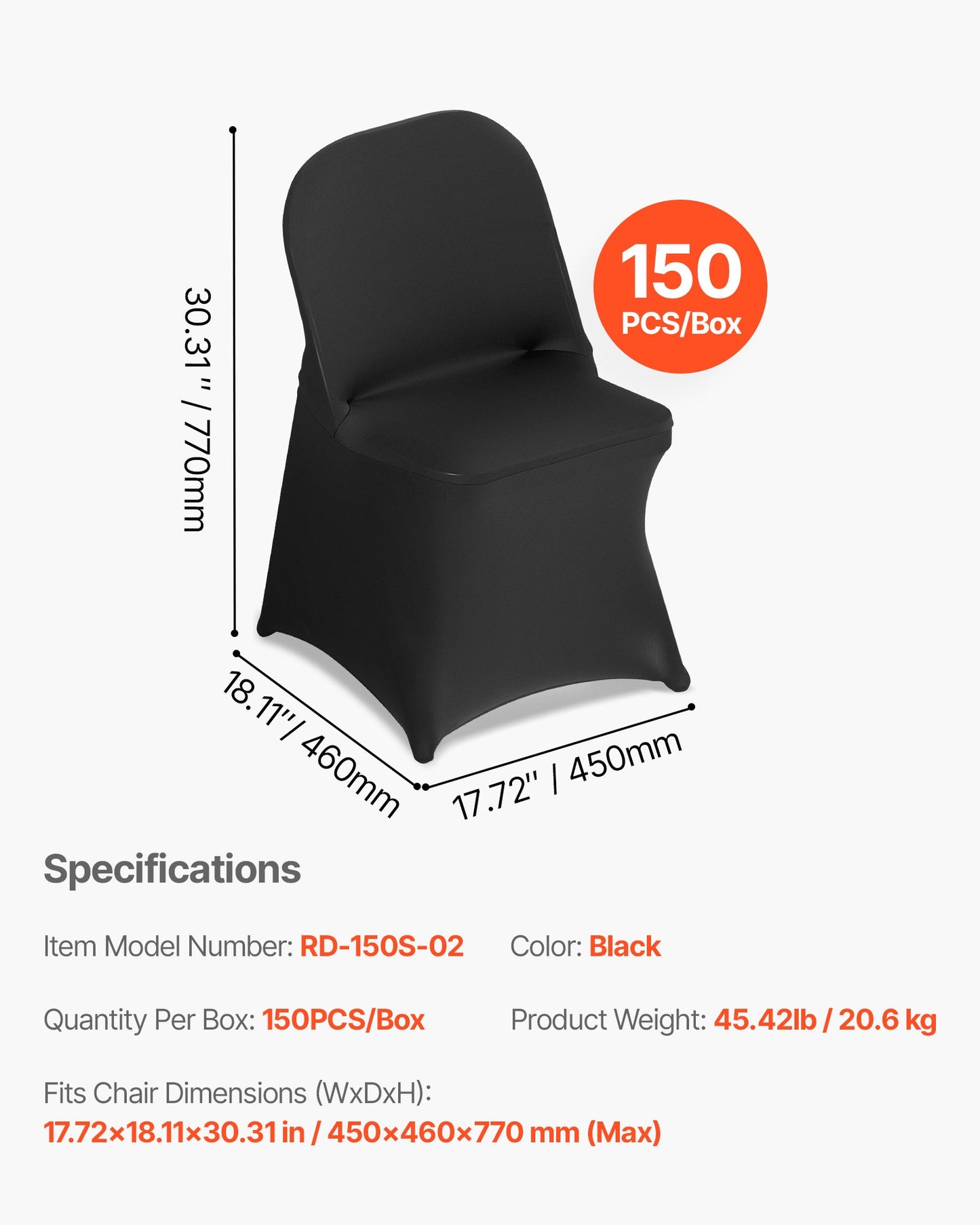 150 Pcs Black Chair Covers, Polyester Spandex Chair Cover, Stretch Slipcovers for Wedding Party Dining Banquet Flat-Front Chair Covers, Fits Chair Measures up to 17.72 x 18.11 x 30.31 inch
