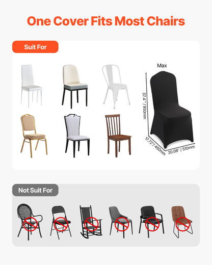 150 Pcs Black Chair Covers, Polyester Spandex Chair Cover, Stretch Slipcovers for Wedding Party Dining Banquet Flat-Front Chair Covers, Fits Chair Measures up to 20.08 x 17.72 x 37.4 inch