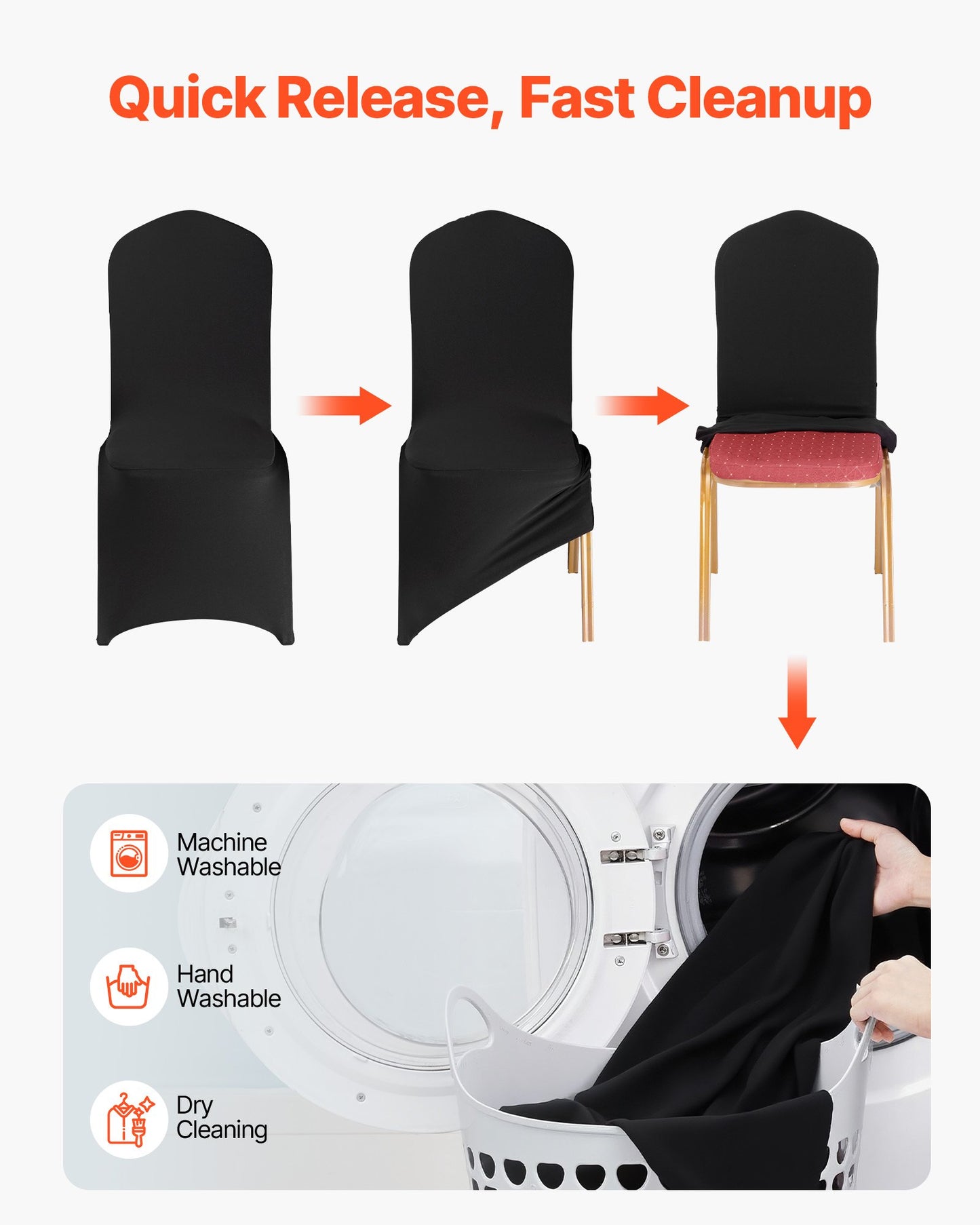 150 Pcs Black Chair Covers, Polyester Spandex Chair Cover, Stretch Slipcovers for Wedding Party Dining Banquet Flat-Front Chair Covers, Fits Chair Measures up to 20.08 x 17.72 x 37.4 inch