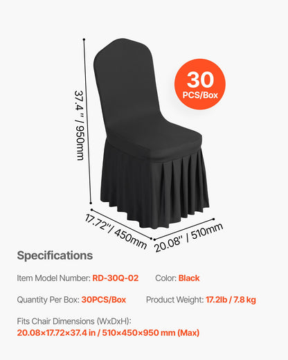 30 st svarta stolsöverdrag, polyester-spandex stolsöverdrag, stretchöverdrag för bröllopsfest, middag, bankett, platt front, passar stolsmått upp till 20,08 x 17,72 x 37,4 tum