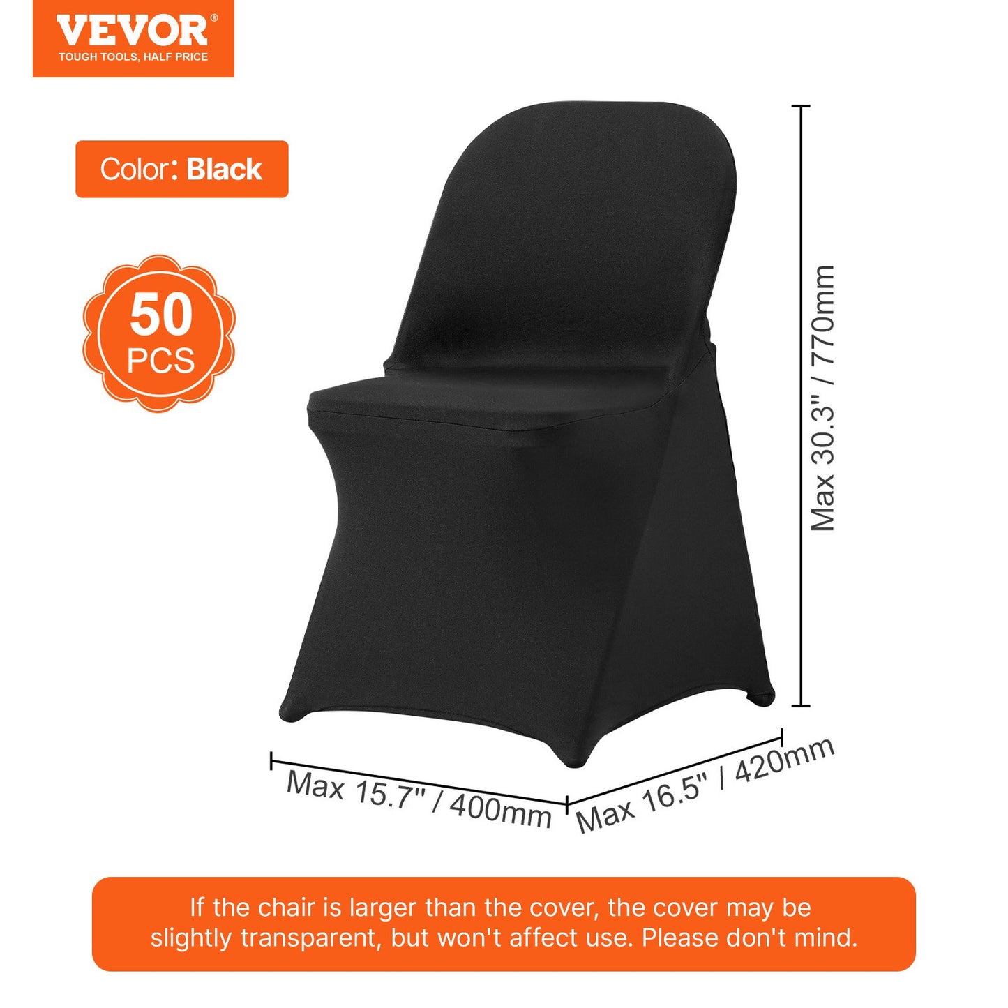 Stretch Spandex Folding Chair Covers, Universal Fitted Chair Cover, Removable Washable Protective Slipcovers, for Wedding, Holiday, Banquet, Party, Celebration, Dining (50PCS Black)