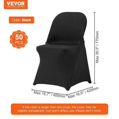 Stretch Spandex Folding Chair Covers, Universal Fitted Chair Cover, Removable Washable Protective Slipcovers, for Wedding, Holiday, Banquet, Party, Celebration, Dining (50PCS Black)