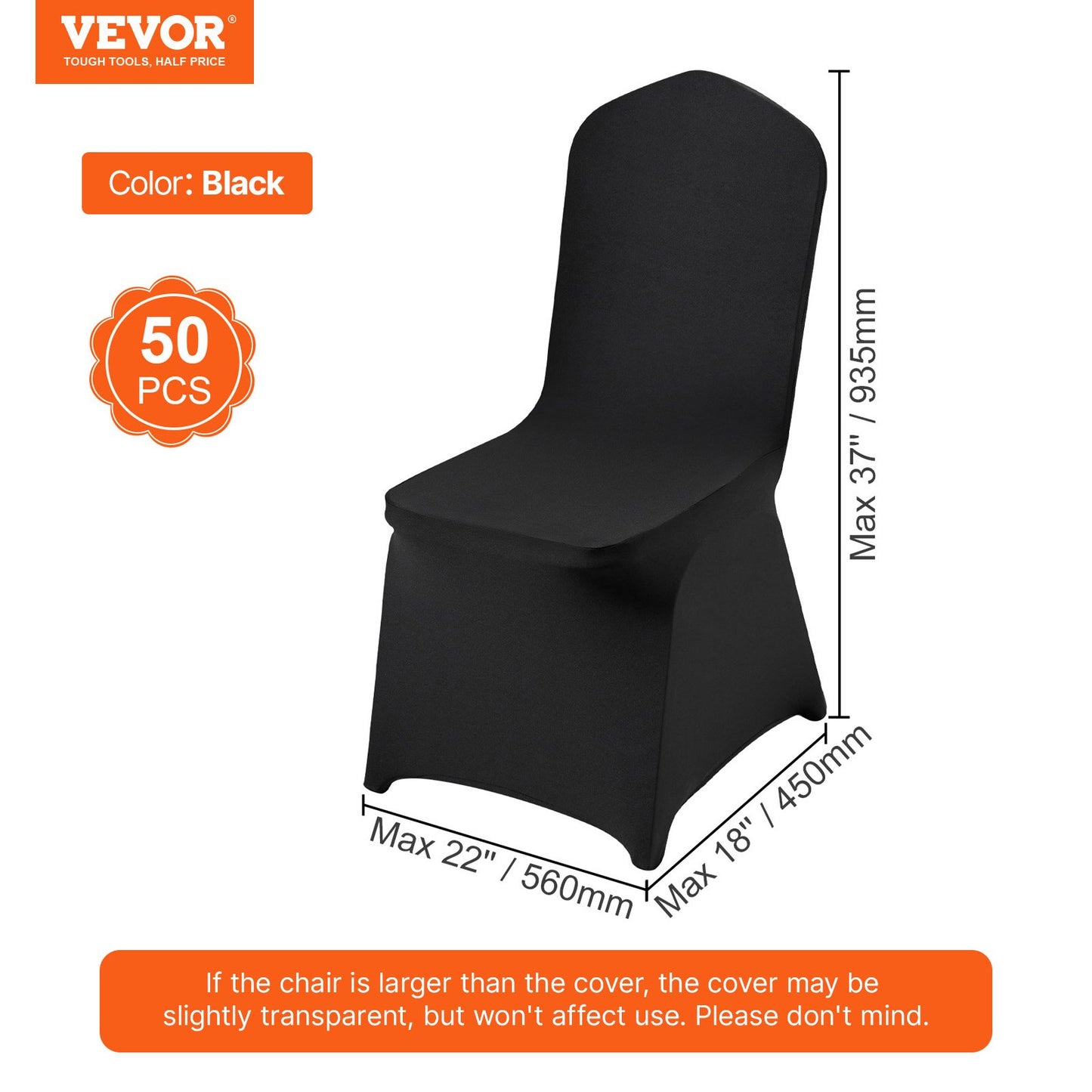 Stretch Spandex Folding Chair Covers, Universal Fitted Chair Cover, Removable Washable Protective Slipcovers, for Wedding, Holiday, Banquet, Party, Celebration, Dining (50PCS Black)