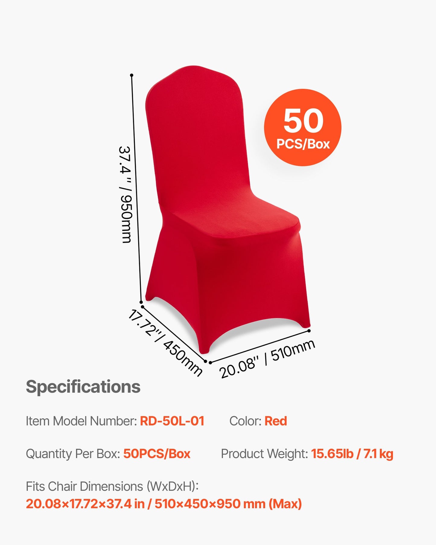 50 Pcs Red Chair Covers, Polyester Spandex Chair Cover, Stretch Slipcovers for Wedding Party Dining Banquet Flat-Front Chair Covers, Fits Chair Measures up to 20.08 x 17.72 x 37.4 inch