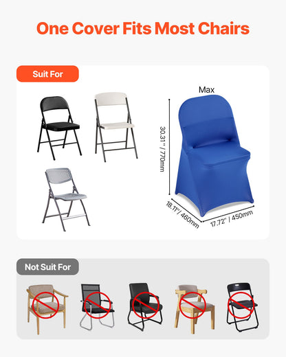 50 Pcs Blue Chair Covers, Polyester Spandex Chair Cover, Stretch Slipcovers for Wedding Party Dining Banquet Flat-Front Chair Covers, Fits Chair Measures up to 17.72 x 18.11 x 30.31 inch