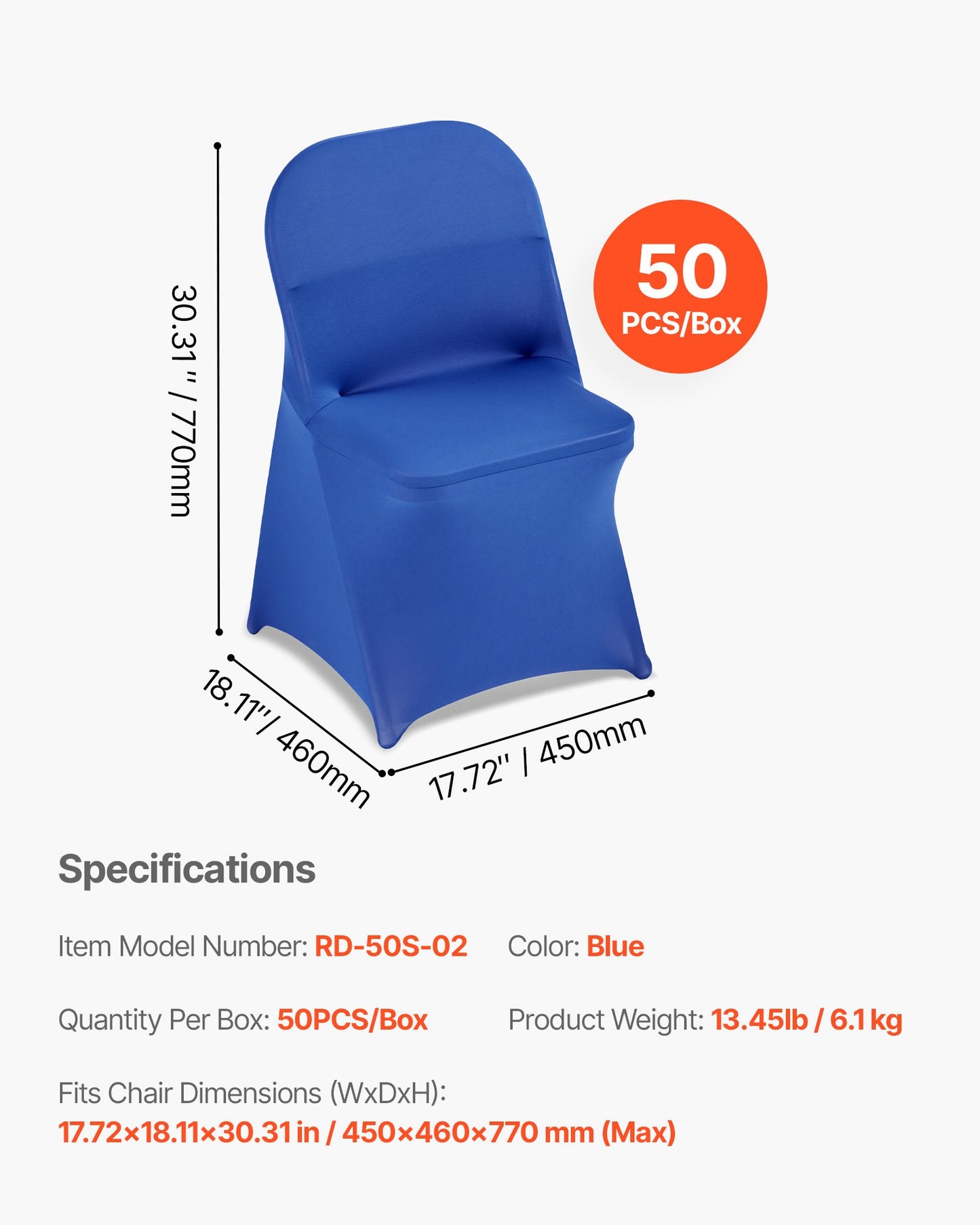 50 Pcs Blue Chair Covers, Polyester Spandex Chair Cover, Stretch Slipcovers for Wedding Party Dining Banquet Flat-Front Chair Covers, Fits Chair Measures up to 17.72 x 18.11 x 30.31 inch