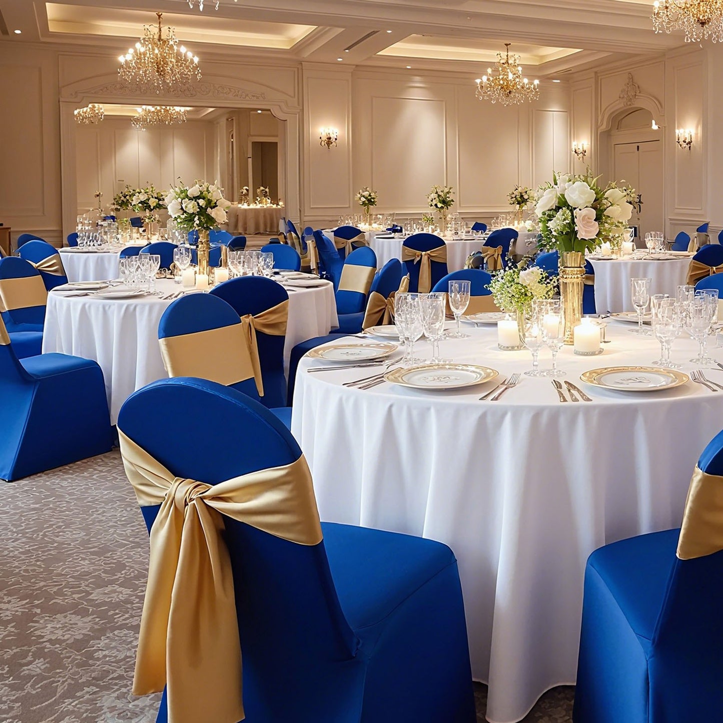 50 Pcs Blue Chair Covers, Polyester Spandex Chair Cover, Stretch Slipcovers for Wedding Party Dining Banquet Flat-Front Chair Covers, Fits Chair Measures up to 17.72 x 18.11 x 30.31 inch