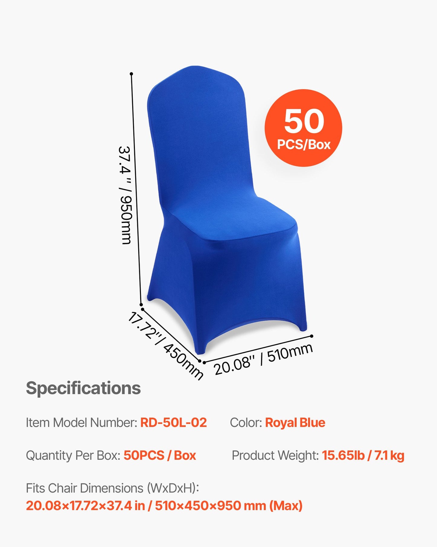 50 Pcs Royal Blue Chair Covers, Polyester Spandex Chair Cover, Stretch Slipcovers for Wedding Party Dining Banquet Flat-Front Chair Covers, Fits Chair Measures up to 20.08 x 17.72 x 37.4 inch