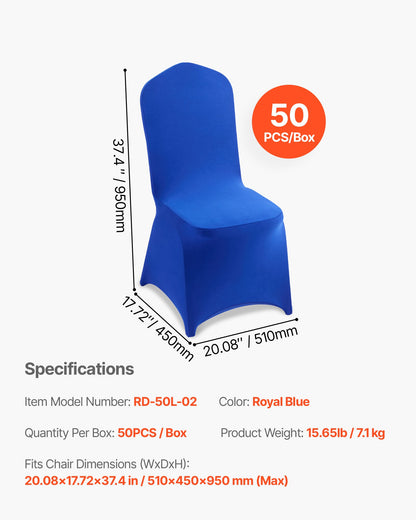 50 Pcs Royal Blue Chair Covers, Polyester Spandex Chair Cover, Stretch Slipcovers for Wedding Party Dining Banquet Flat-Front Chair Covers, Fits Chair Measures up to 20.08 x 17.72 x 37.4 inch