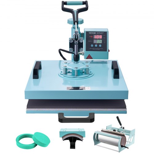 Värmepressmaskin, 15 x 15 tum, 5-i-1 värmeöverföringsmaskin med 940 ml tumlarpress, 360° svängbar T-shirtpressning, digital precisionskontroll, för T-shirts/muggar/hattar/tallrikar, grön