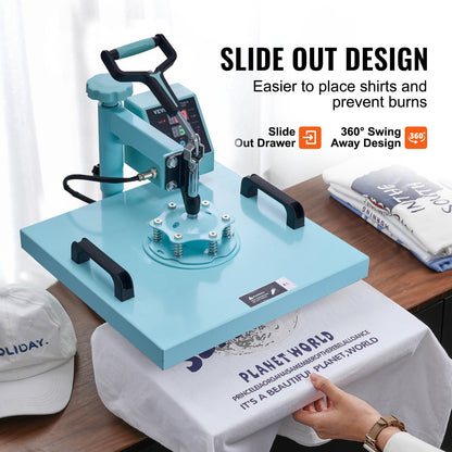 Heat Press Machine, 15 x 15 inch, 5 in 1 Heat Transfer Machine with 30 oz Tumbler Press, 360° Swing Away T-Shirt Pressing, Digital Precise Control, for T-Shirts/Mugs/Hats/Plates, Green