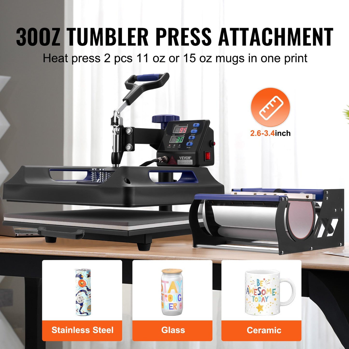 5-i-1 värmepressmaskin 38x38 tum 850,5 g tumlarpress T-shirts svarta + blå