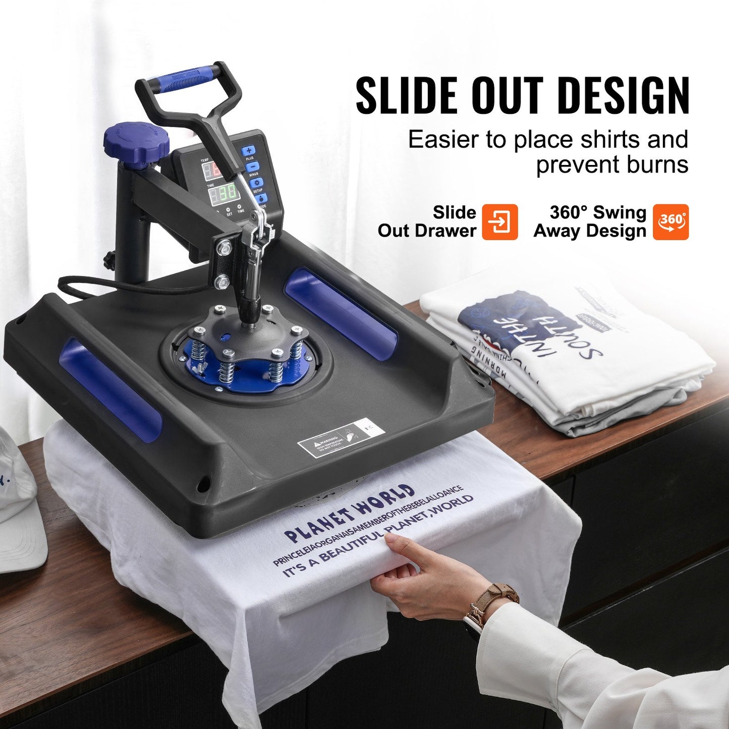 8 i 1 värmepressmaskin 38x38 cm 850,5 g tumlarpress T-shirts svarta+blå