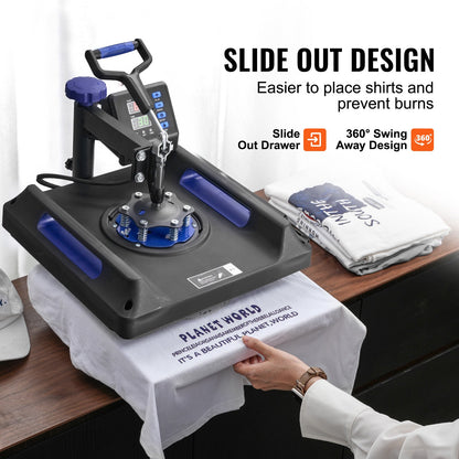 8 i 1 värmepressmaskin 38x38 cm 850,5 g tumlarpress T-shirts svarta+blå