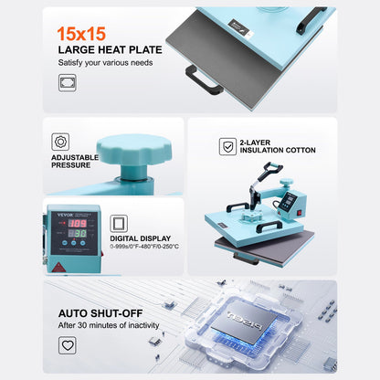 Värmepress 38x38 cm 8 i 1 med 850,5 g tumlarpress T-shirts gröna