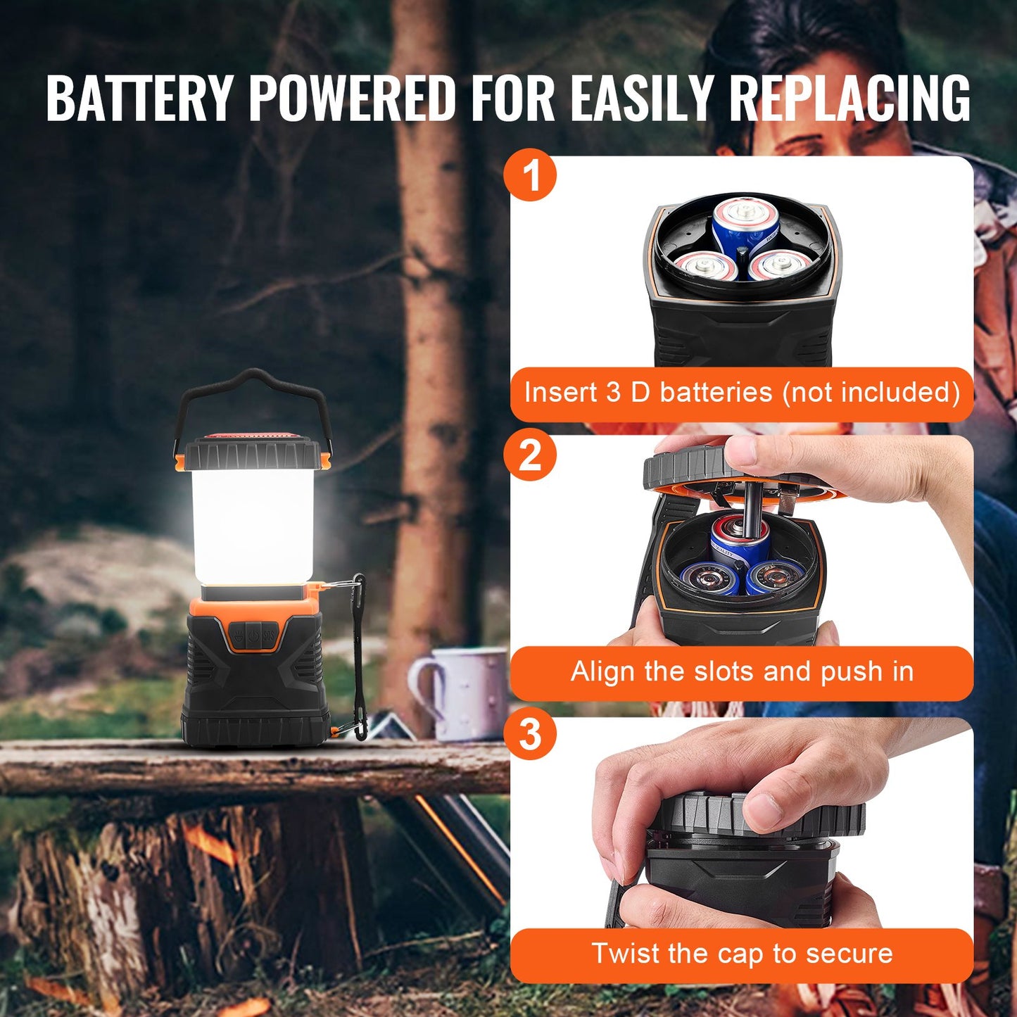 LED Camping Lantern, All-in-one, 1000LM, 360° Illumination, 4 Lighting Modes, Battery Powered Light, Outdoor Robust Flashlight, Built to Last Light, Ideal for Hiking Fishing Outages Repairs