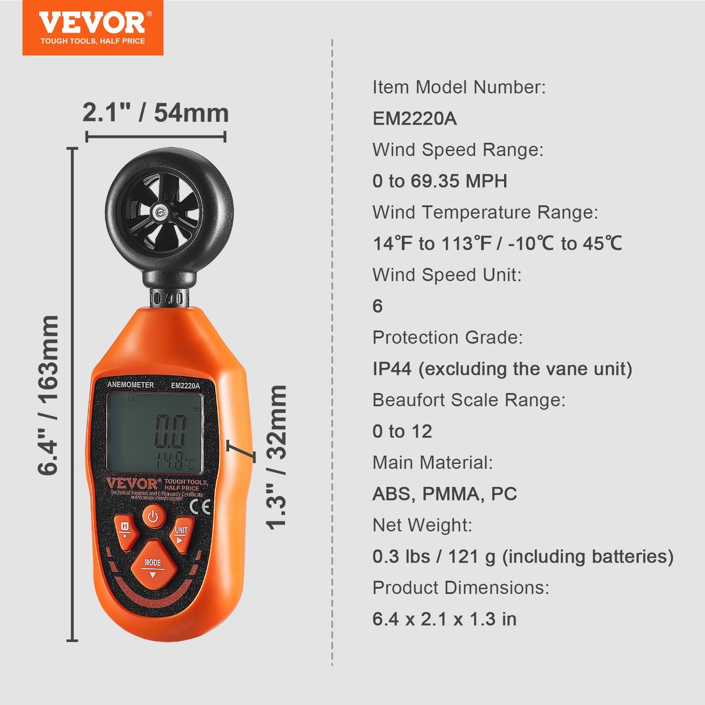 Handheld Anemometer, 14℉-113℉, Digital Wind Speed Meter Gauge with LED Backlight Screen, Measures Wind Velocity Wind Temperature Air Flow Wind Chill, for Sailing Surfing Drone Flying HVAC