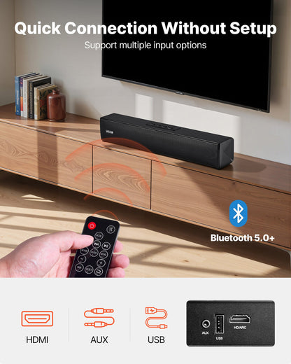 Soundbar för Smart TV, 2.0-kanal, 450 mm kompakta Soundbar-TV-högtalare för projektor, Bluetooth AUX-anslutning, fjärrkontroll, enkel installation, 80 W surroundljudsystem för PC, hemmabiosystem