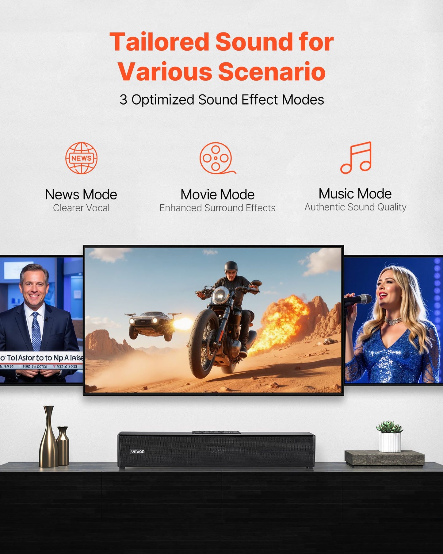 Soundbar för Smart TV, 2.0-kanal, 450 mm kompakta Soundbar-TV-högtalare för projektor, Bluetooth AUX-anslutning, fjärrkontroll, enkel installation, 80 W surroundljudsystem för PC, hemmabiosystem