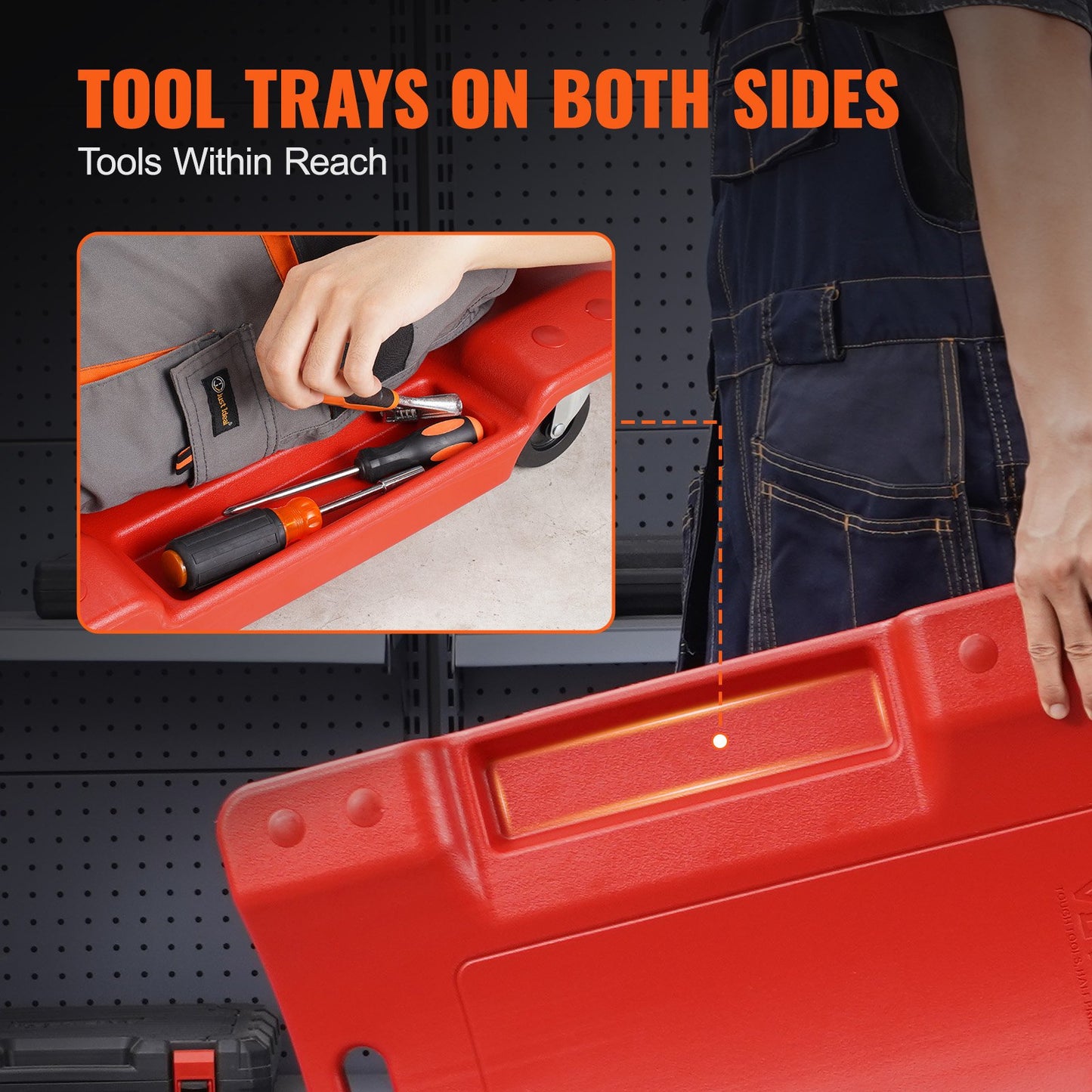 Mekanisk plastkrypvagn, 1016 mm, 158,8 kg kapacitet Rullande garagekrypvagn med gjuten ergonomisk HDPE-kaross, vadderat nackstöd och dubbla verktygsfack, 6 hjul, för garageverkstad, bilreparationer