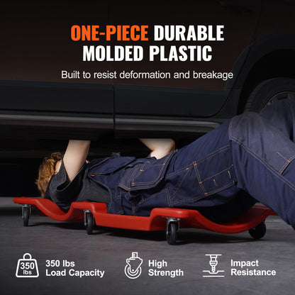 Mechanic Plastic Creeper, 914 mm, 158.8 kg Capacity Automotive Rolling Garage Creeper with Molded Ergonomic HDPE Body Padded Headrest & Dual Tool Trays 6 Wheels, for Garage Shop Auto Repair