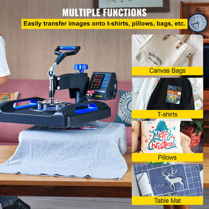 Heat Press Machine, 15" x 15" Fast Heating, 360 Swing Away Digital Sublimation T-Shirt Vinyl Transfer Printer with Anti-Scald Surface, Canvas Bag, Banner, Pillow, ETL Listed, Blue