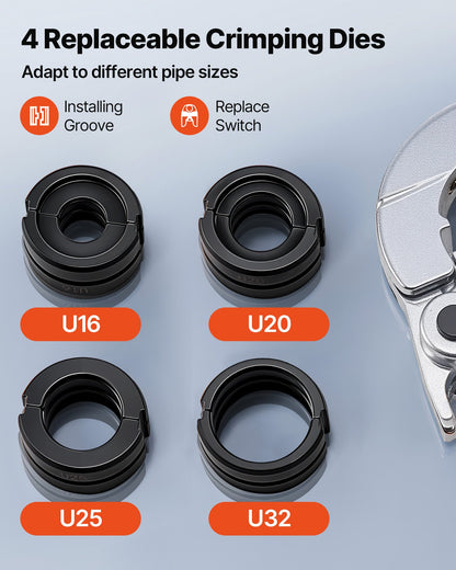 Hydraulisk rörpressverktyg, PEX- och aluminium-plaströrkopplingar med U16 U20 U25 U32 käftar och bärväska, presskrimpverktygssats för VVS-reparationer och installationer