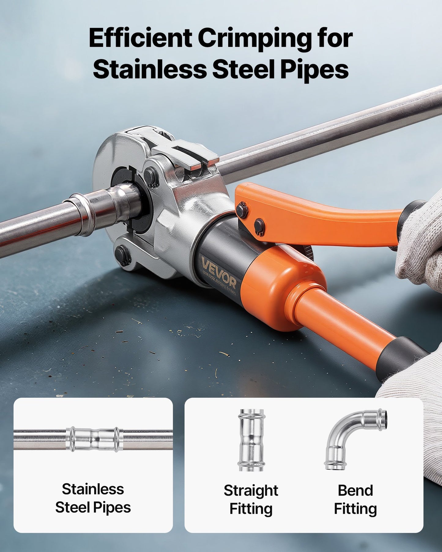 Hydraulisk rörpressverktyg, rörkopplingar i rostfritt stål med V12, V15, V18, V22, V28 käftar och bärväska, presskrimpverktygssats för VVS-reparationer och installationer