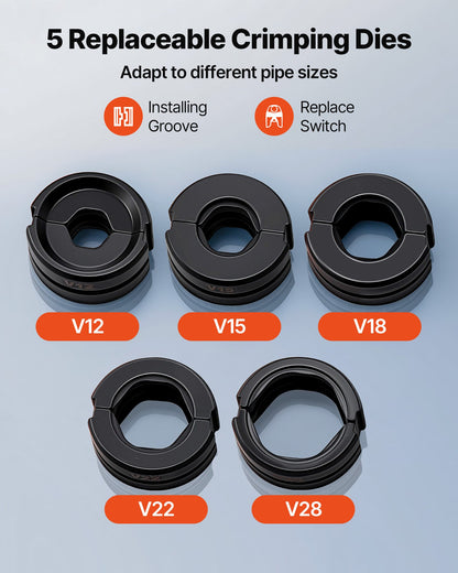 Hydraulisk rörpressverktyg, rörkopplingar i rostfritt stål med V12, V15, V18, V22, V28 käftar och bärväska, presskrimpverktygssats för VVS-reparationer och installationer