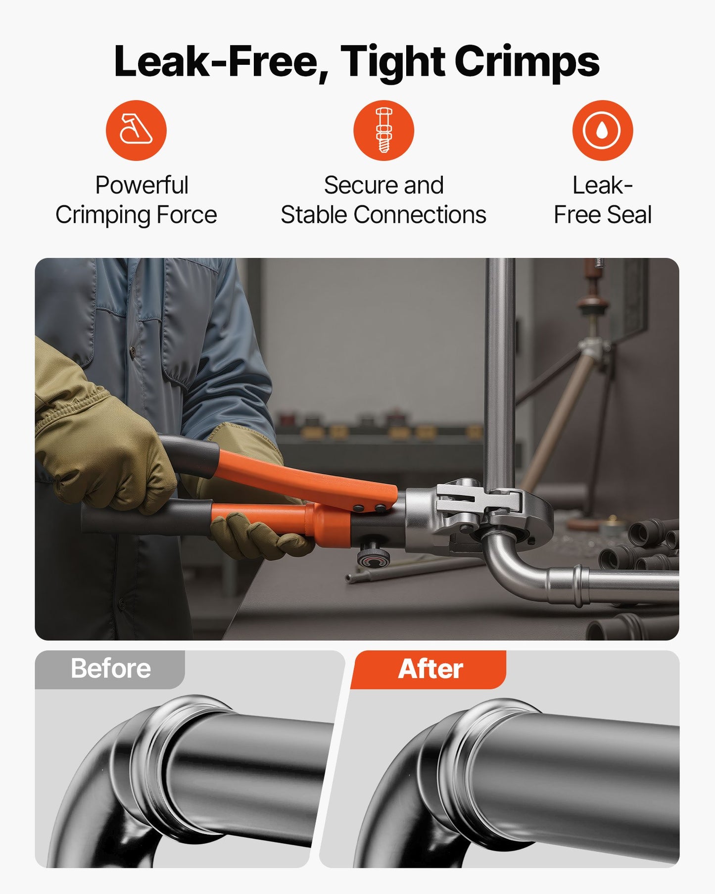 Hydraulisk rörpressverktyg, rörkopplingar i rostfritt stål med V12, V15, V18, V22, V28 käftar och bärväska, presskrimpverktygssats för VVS-reparationer och installationer