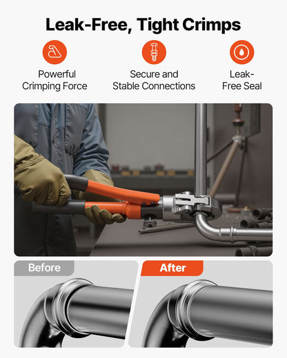 Hydraulisk rörpressverktyg, rörkopplingar i rostfritt stål med V12, V15, V18, V22, V28 käftar och bärväska, presskrimpverktygssats för VVS-reparationer och installationer