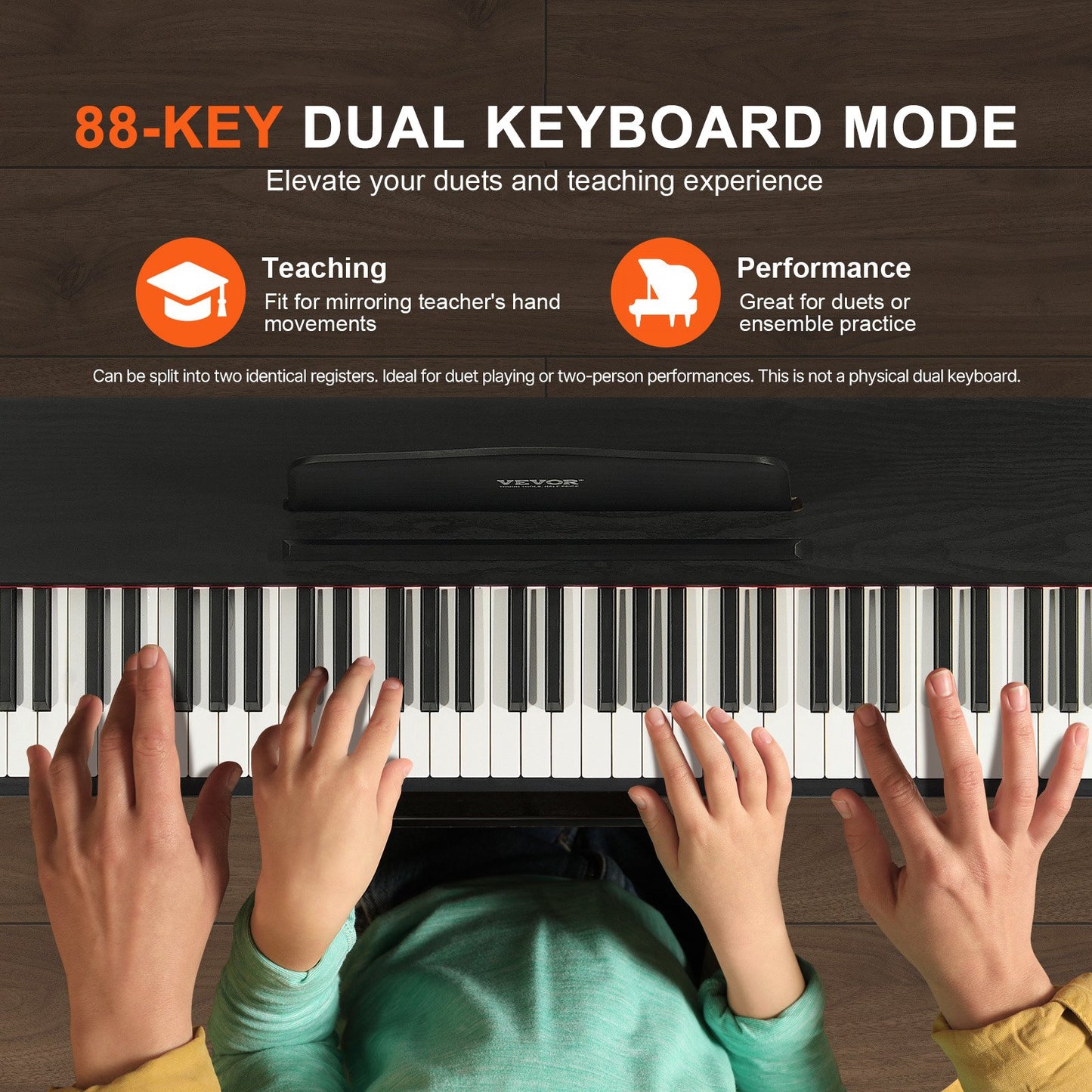 Weighted Digital Piano, 88 Key Fully Weighted Keys, Dual Keyboard & Speakers Simple Cabinet Bracket with Twin Bench Headphone 200 Tones & Rhythms, Support Bluetooth/USB/MIDI, for Teachers Lesson