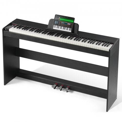 Viktat digitalpiano, 88 tangenter med fullt viktade tangenter, elpiano, dubbla keyboard och högtalare, enkelt kabinettfäste med hörlurar, 200 toner och rytmer, stöd för Bluetooth/USB/MIDI, för nybörjare