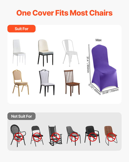 50 st lila stolsöverdrag, polyesterspandex stolsöverdrag, stretchöverdrag för bröllopsfest, middag, bankett, platt front, passar stolsmått upp till 20,08 x 17,72 x 37,4 tum