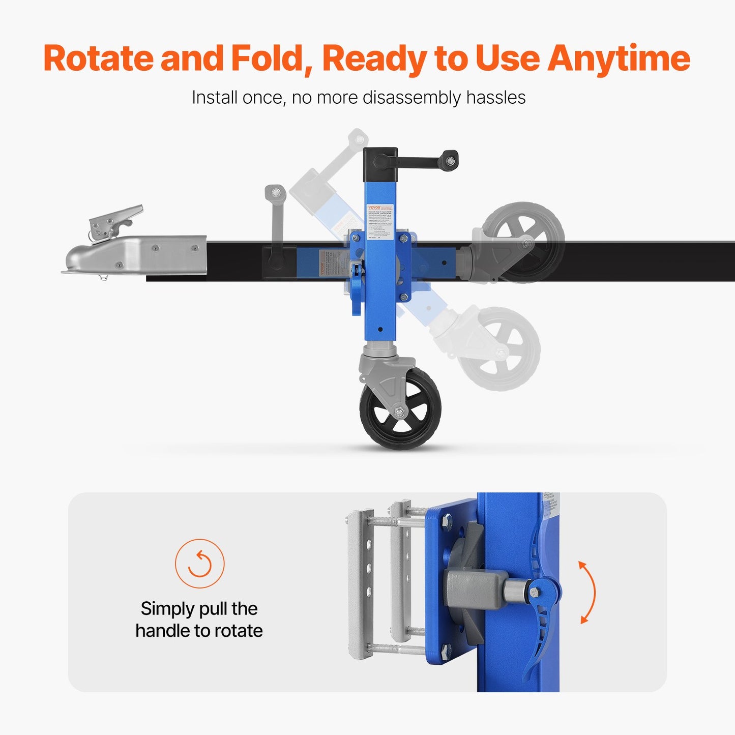 Trailer Jack with Wheel, 1600 lbs Heavy Duty Swivel Boat Trailer Jack PP Single Wheel, 10" Lift, Bolt-on Trailer Tongue Jack with Ergonomic Handle for RV, Boat, Horse Trailer, Utility Trailer