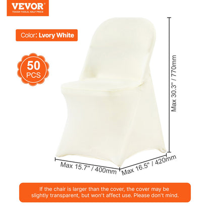 Stretch Spandex Folding Chair Covers, Universal Fitted Chair Cover, Removable Washable Protective Slipcovers, for Wedding, Holiday, Banquet, Party, Celebration, Dining (50PCS Ivory White)