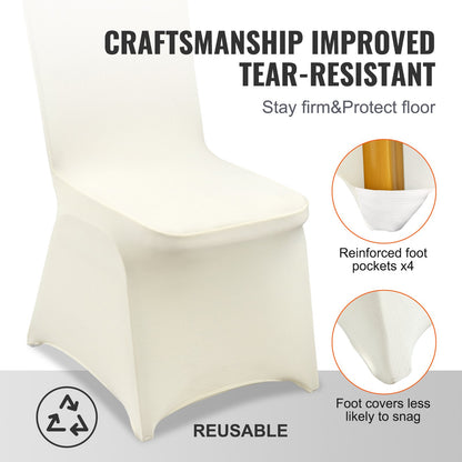 Stretch Spandex Folding Chair Covers, Universal Fitted Chair Cover, Removable Washable Protective Slipcovers, for Wedding, Holiday, Banquet, Party, Celebration, Dining (50PCS Beige)