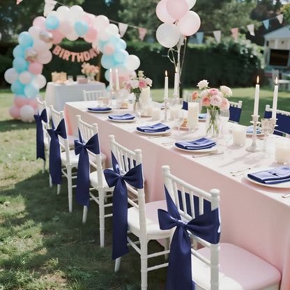 Satin Chair Sashes Bows, 50PCS Chair Ribbon Ties Back Sash, 7 x 108 inch, Navy Blue Wedding Reception Decoration, for Wedding Ceremony Baby Shower Party Events Banquet Chair Cover Decoration