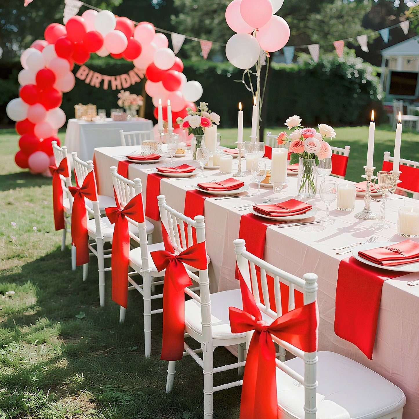 Satin Chair Sashes Bows, 100PCS Chair Ribbon Ties Back Sash, 7 x 108 inch, Red Wedding Reception Decoration, for Wedding Ceremony Baby Shower Party Events Banquet Chair Cover Decoration