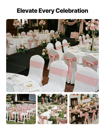 Satin Chair Sashes Bows, 50PCS Chair Ribbon Ties Back Sash, 7 x 108 inch, Rose Gold Wedding Reception Decoration, for Wedding Ceremony Baby Shower Party Events Banquet Chair Cover Decoration