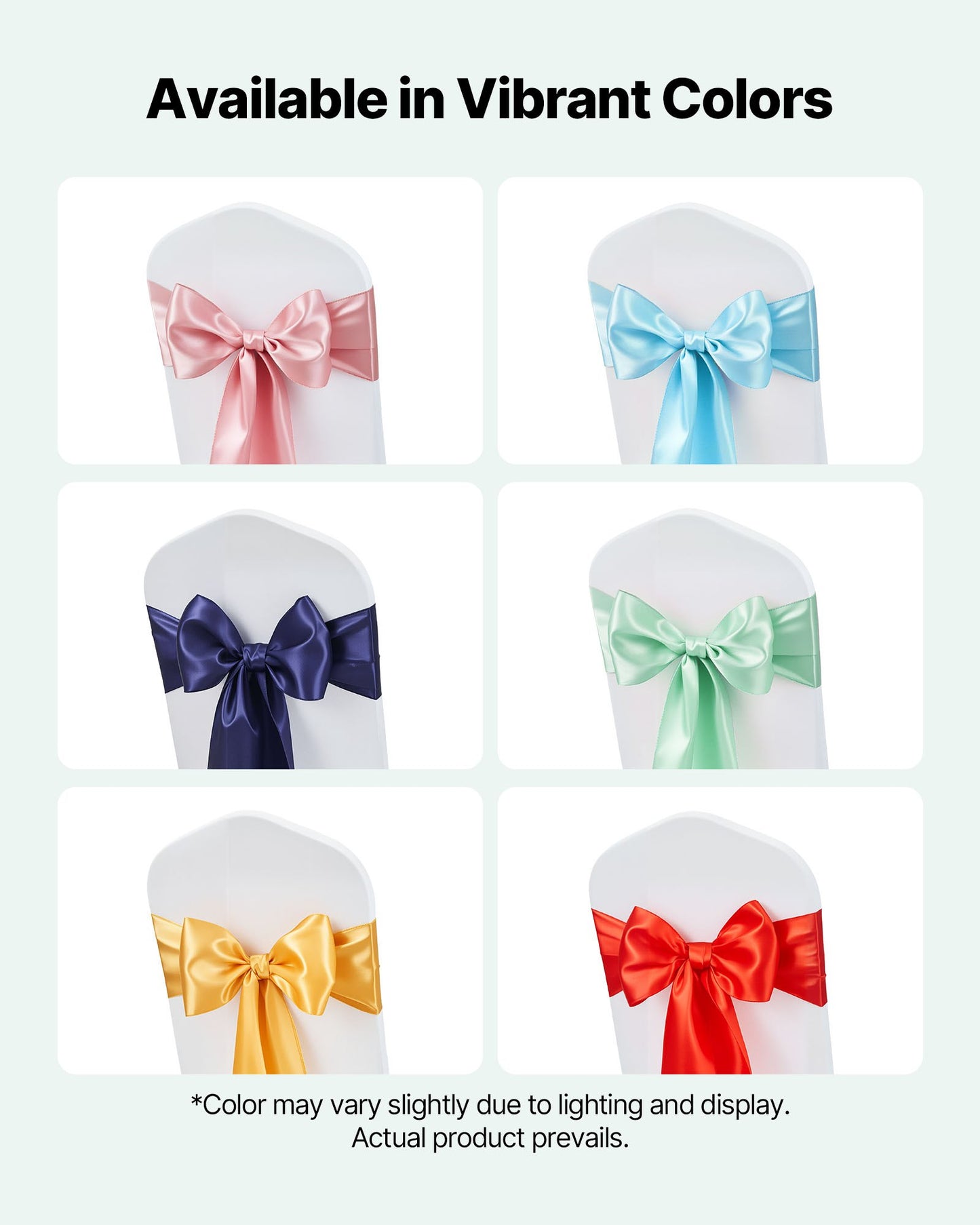 Satin Chair Sashes Bows, 100PCS Chair Ribbon Ties Back Sash, 7 x 108 inch, Light Green Wedding Reception Decoration, for Wedding Ceremony Baby Shower Party Events Banquet Chair Cover Decoration